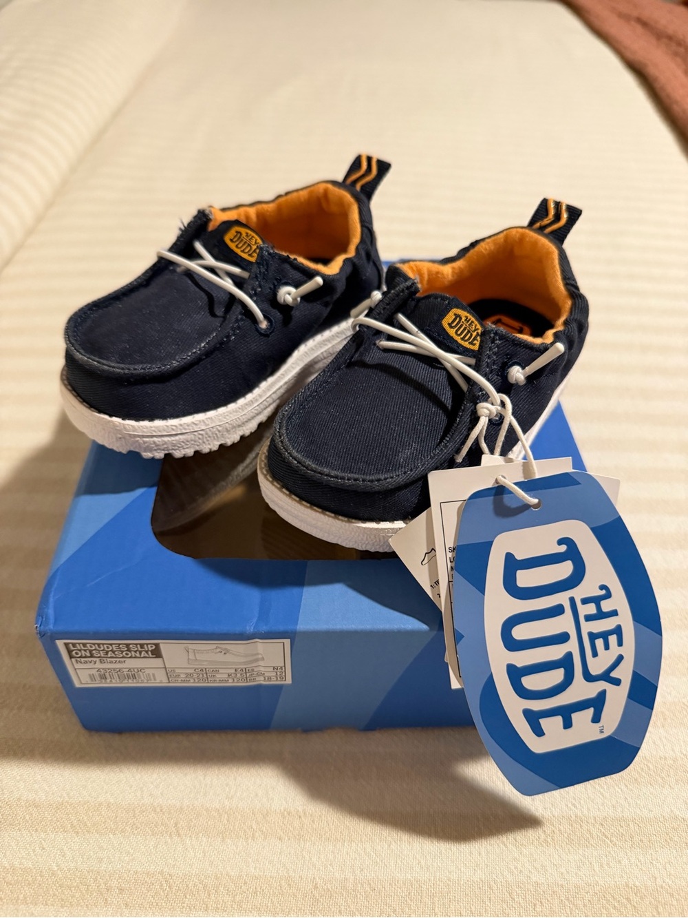 Hey Dude Navy and Orange Kids Slip-On Shoes